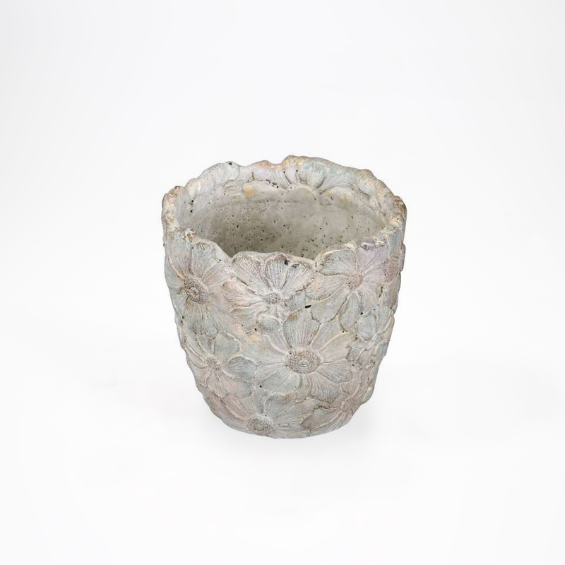 Vaso Cimento Flores em Relevo